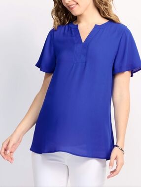 Full Moon Mackenzie Mixed Media Maternity Blouse, Blue NWOT